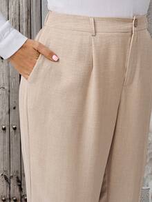 EMERY ROSE Plus Size Casual Elegant Traditional Versatile Solid Color Dress Pants Teachers' Day Formal Office Beige Summer - Apricot - View 5