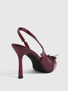 CUCCOO SZL Pointed Bow Back Strap High Heels, Patent Leather Low Vamp Stiletto Shoes, Commuter Dating Temperament Women's Shoes - Burgundy - View 3