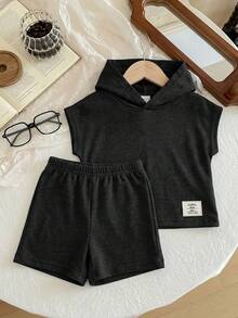 Set Kaos Hoodie dan Celana Pendek Kasual Musim Panas untuk Bayi Laki-laki - Hitam - View 3