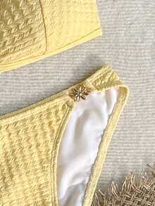 Swim Mod Set bikini jacquard floreale con coppe triangolari modellante per donne, per sorgenti termali & vacanze - Giallo - Visualizzare 7
