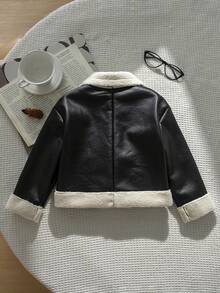 Emery Rose Kids Emery Rose Kids 女童拼色時尚拉鍊翻領PU材質秋冬夾克外套 - 黑色 - 查看 6
