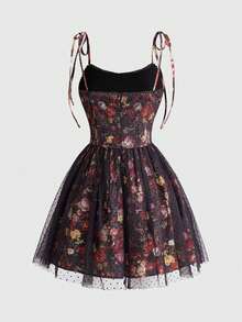Sweetness Gaun Jala Motif Bunga Vintage - Hitam - View 2