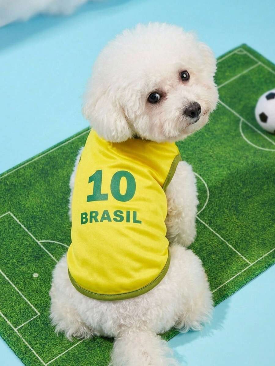 PETSIN 1件透氣寵物狗/貓夏季防蚊保護背心,巴西足球圖案 - 彩色 - 查看 1
