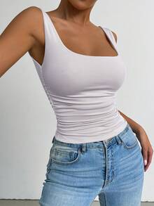 SHEIN PETITE 淺紫色修身背心上衣，女款夏季休閒場合上衣，適合海灘、泳池派對，時尚辣妹風，聚攏胸型，適合嬌小女性 - 淡紫色 - 查看 3