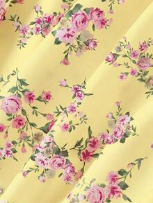 Skyraze Women Bowknot Strap Floral Print Long Dress For Summer,Graduation Dress,Modest Cottage Dresses Picnic Vacation Purple And Yellow.Halloween. School. - Pale Yellow - View 4