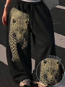 IslaSuriya Leopard Print Fashionable Minimalist Women's Loose Fit Straight Leg Pants, Gift For Friends - Black - View 4