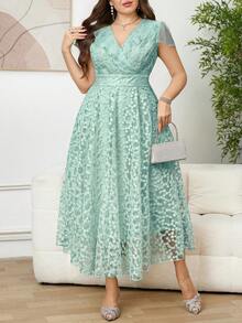 Reflora Vestido de malla bordado de unicolor elegante de verano talla grande - verde menta - Ver 8