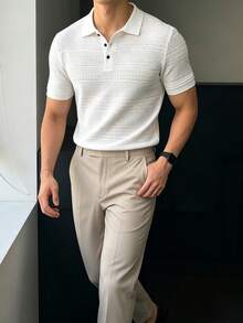 JOLTRO Men's Casual Summer Vacation & Commute Solid Color Short Sleeve Polo Shirt, Minimalist & Versatile - White - View 3