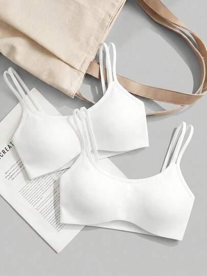 Cheerettes Women's Solid Color Basic Versatile Sports Bra 2pcs Set, White, For Yoga, Gym & Running
