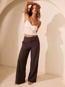 Aralina Dark Wash Low Rise Wide Leg Wide Wrap Waistband Pants Teachers' Day Brunch Business Autumn Casual Elegant - Dark Green - View 5
