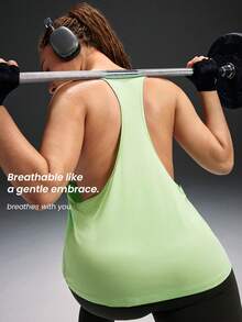 Powerista Damen Große Größen Lässiges einfarbiges luftiges Racerback Trägershirt, Sommer - Minzgrün - Übersicht 2