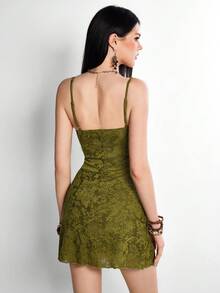 Rina Fox Women's Fashionable Casual Sexy Street Style Knitted Jacquard Mini Dress - Green - View 2