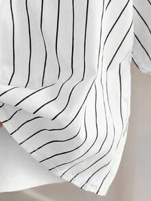 Tween Girl Striped Off-Shoulder Short Sleeve Casual Shirt,Back-To-School Girls Clothing - White - View 7