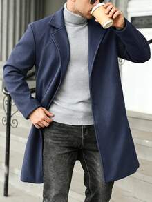 Manfinity Homme Men's Plus Size Casual Versatile Wool Blend Jacket, Autumn/Winter - Dusty Blue - View 3