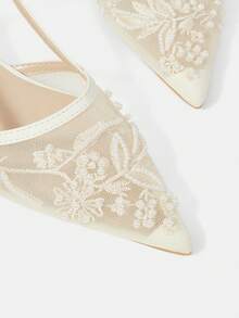 CUCCOO HITCHD Women Shoes Multicolor Mesh Embroidery Pearl Tips, Backstrap Sandals, Low Heel Design, Commuter Dating Wedding Daily Gentle Style Women's Shoes - White - View 5
