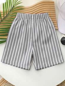 SHEIN Vintaside Kids Young Boys' Drawstring Casual Striped Shorts For Summer Shorts For Boys - Grey - View 2