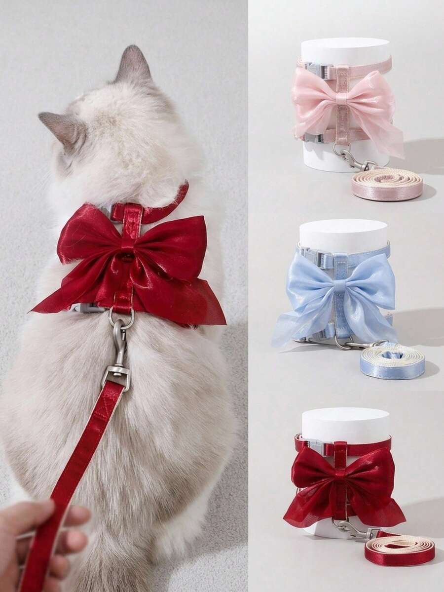 PETSIN 1套猫咪胸背带和牵引绳套装,防逃脱透气背心式牵引绳,适用于猫狗 - 彩色 - 查看 1