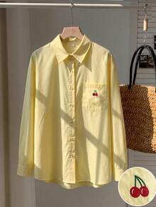 Comfortcana Sophisticated Women's Light Autumn Shirt Versatile Lightweight For Daily Wear School Back-To-School Bright Yellow Cute - Yellow - View 3