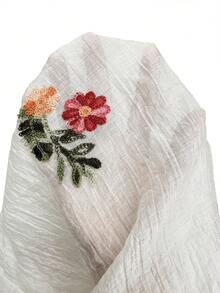 GlowEve 女款透視花卉刺繡前綁帶休閒度假襯衫 - 杏色 - 查看 5