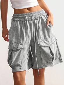 Bohemela Women's Casual Vacation Cargo Shorts - Grey - View 3
