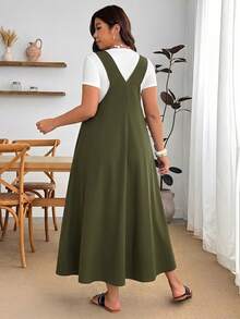 Enliva Plus Size Loose Black Strap Dress - Army Green - View 2