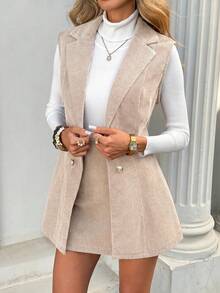 Serisse Ensemble 2 pièces gilet croisé & jupe décontracté pour femme - Nude - Voir 3