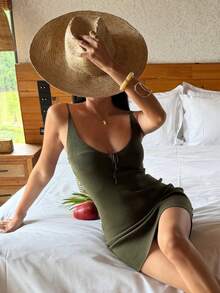 DAZY 女款純色修身細肩帶睡裙 夏季 - 綠色 - 查看 4