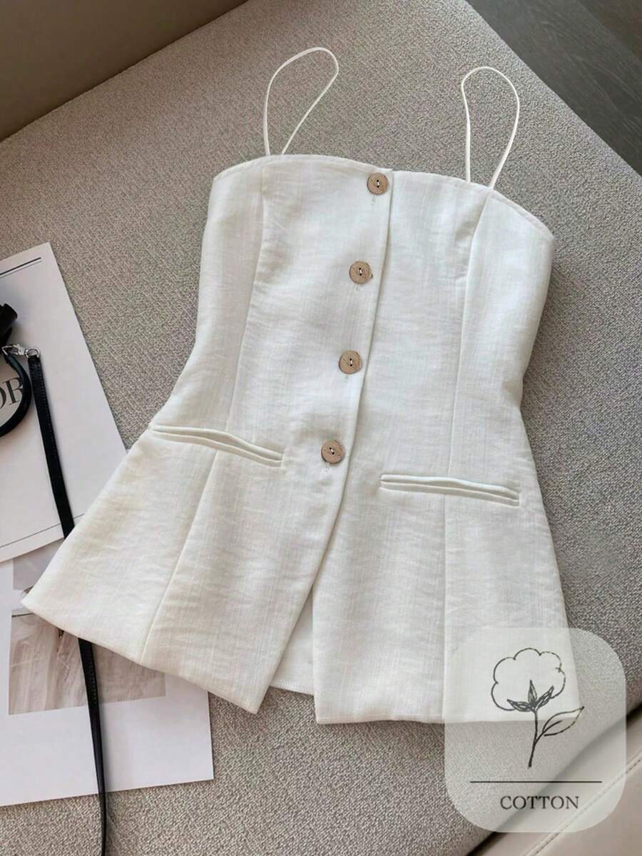 SHEIN Franclia New Spring/Summer Slimming Camisole Top For Women - White - View 1