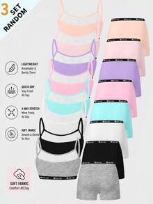 SHEIN 3pcs Cute Hip Hop Girl Print Comfortable Camisole & Shorts Set For Young Girl Autumn Fall - Multicolor - View 2