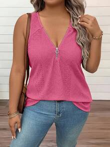 EMERY ROSE Plus Size Summer Casual Solid Color Tank Top - Hot Pink - View 4