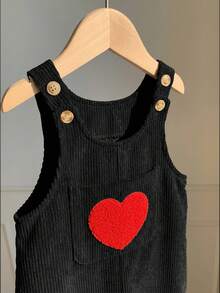 SHEIN Vêtements pour bébé garçon, bébé fille, tout-petit garçon, vêtements d'automne et d'hiver, barboteuses, salopettes, pantalon salopette en velours côtelé abricot, combinaison, pantalon long, confortable, polyvalent, à la mode, quotidien, mignon, broderie cœur 3D, style décontracté minimaliste basique, convient pour l'intérieur, l'extérieur, le ski, le quotidien, les sports, les jeux, les fêtes, les photos, les festivals, Halloween, Noël, le Nouvel An - Noir - Voir 3