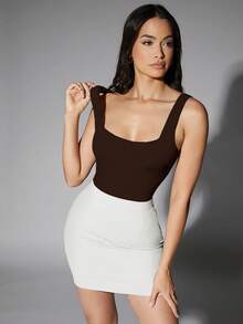 Silquee Body ajustado de unicolor versátil para uso diario de mujer - Café integral - Ver 3