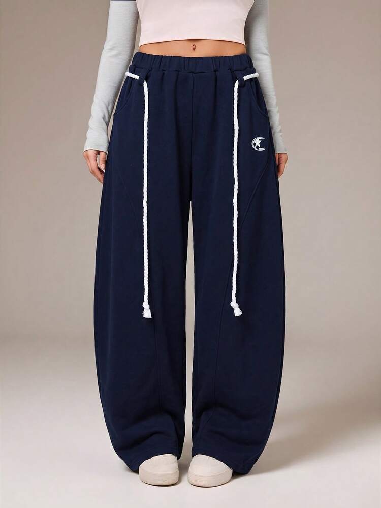 SHEIN Tall 女款秋冬街頭風返校學院風休閒保暖舒適法式灰色彈性 - 藏蓝色 - 查看 3