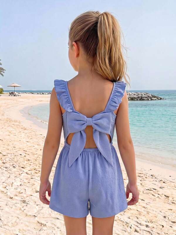 SHEIN Kids Tween Girl Light Blue Summer Cute Beach Holiday Floral Print Cami Dress,Mothers Day Outfit,Mommy And Me Matching Outfits Zoey Romper For Girls