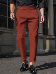Manfinity Mode Pantalones casuales y formales minimalistas de unicolor para hombres, para otoño formal - Color caoba - Ver 1
