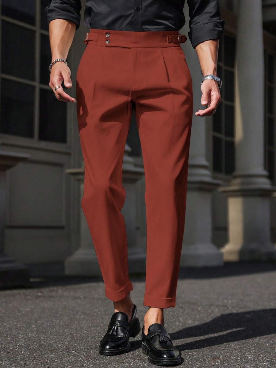 Manfinity Mode Pantalones casuales y formales minimalistas de unicolor para hombres, para otoño formal - Color caoba - Ver 1