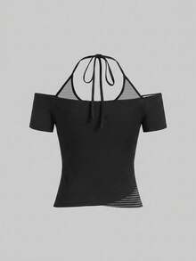 Attitoon Women's Faux-Layered Striped Tee W/ LA Hand Graphic-Hip-Hop; Back-To-School; Gym,Y2K - Multicolor - View 2