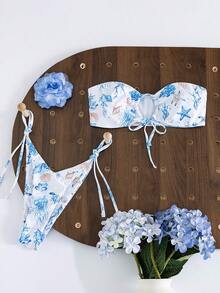 Swim Vcay Springbreak 女款水母印花平胸式比基尼兩件式泳衣，無鋼圈 - 彩色 - 查看 3