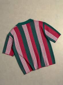 GALLERY FADE Men's Colorblock Striped Short Sleeve Knit Top - Dark Green - View 2
