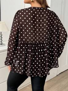 SHEIN CURVE+ Plus Size Autumn Fashion Casual Elegant Loose Brown Chiffon Sheer Long Sleeve Bow, Winter 2026 22W - Brown - View 2