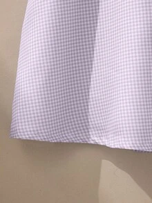SHEIN 嬰兒與女嬰紫色與粉色格紋公主洋裝，鏤空刺繡荷葉袖彼得潘領，蝴蝶結A字裙 - 淡紫色 - 查看 8