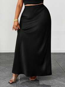 Maweii Women's Summer Elegant Satin Solid Color Mermaid High Waist Bodycon Skirt, Casual Wear, Vacation Outfit, Sister Shopping Party Outfit Fall - Black - View 3