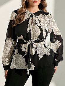 Chikora Plus Size Elegant Commuter Floral Print Blouse,Graduation Outfit For Mother - Multicolor - View 5