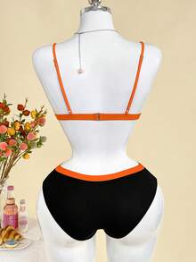 Eraneu 2pcs/Set Conjunto de lencería cómodo y colorido con copa triangular de color contrastante - Negro - Ver 7