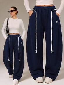 SHEIN Tall 女款秋冬街頭風返校學院風休閒保暖舒適法式灰色彈性 - 藏蓝色 - 查看 1