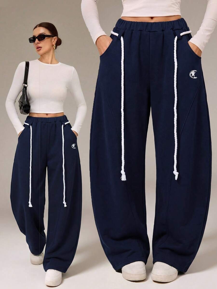 SHEIN Tall 女款秋冬街頭風返校學院風休閒保暖舒適法式灰色彈性 - 藏蓝色 - 查看 1