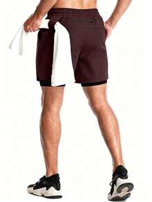 Coreblaze Men's Fashion Versatile Drawstring Waist Pocket Double Layer Sports Shorts - Red - View 2