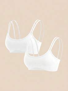 Cheerettes Women's Solid Color Basic Versatile Sports Bra 2pcs Set, White, For Yoga, Gym & Running - White - View 4