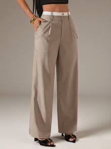 Vivamere Women's Casual Versatile Daily Outing Long Pants With Pocket And Button ,Petite Women - Khaki - View 8