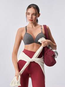 Loungeista 1 pièce de soutien-gorge sans fil à rayures de couleur unie pour femmes, confortable et ajusté, avec des bretelles réglables, de qualité stable, simple et décontracté, soutien-gorge/sous-vêtement anti-affaissement pour tous les jours - Gris foncé - Voir 1